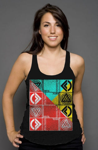 LA Mental (Stacked and Slashed) Racerback Tank tank tops Odysseus Clothing xs solid black triblend 